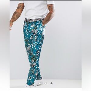 ASOS Pants super skinny trouser pants in teal floral print sateen NWT. 34 x 32
